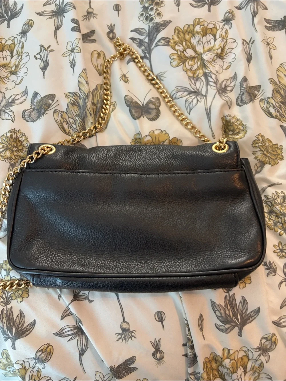 Michael Kors Black Leather Shoulder Bag with Gold Chain Strap